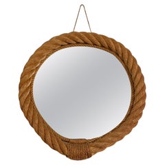 Mid-Century French Adrien Audoux & Frida Minet Designed Round Rope Mirror
