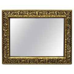 Antique French Baroque Rococo Style Scroll Carved Wood 65" Gold Wall Mirror