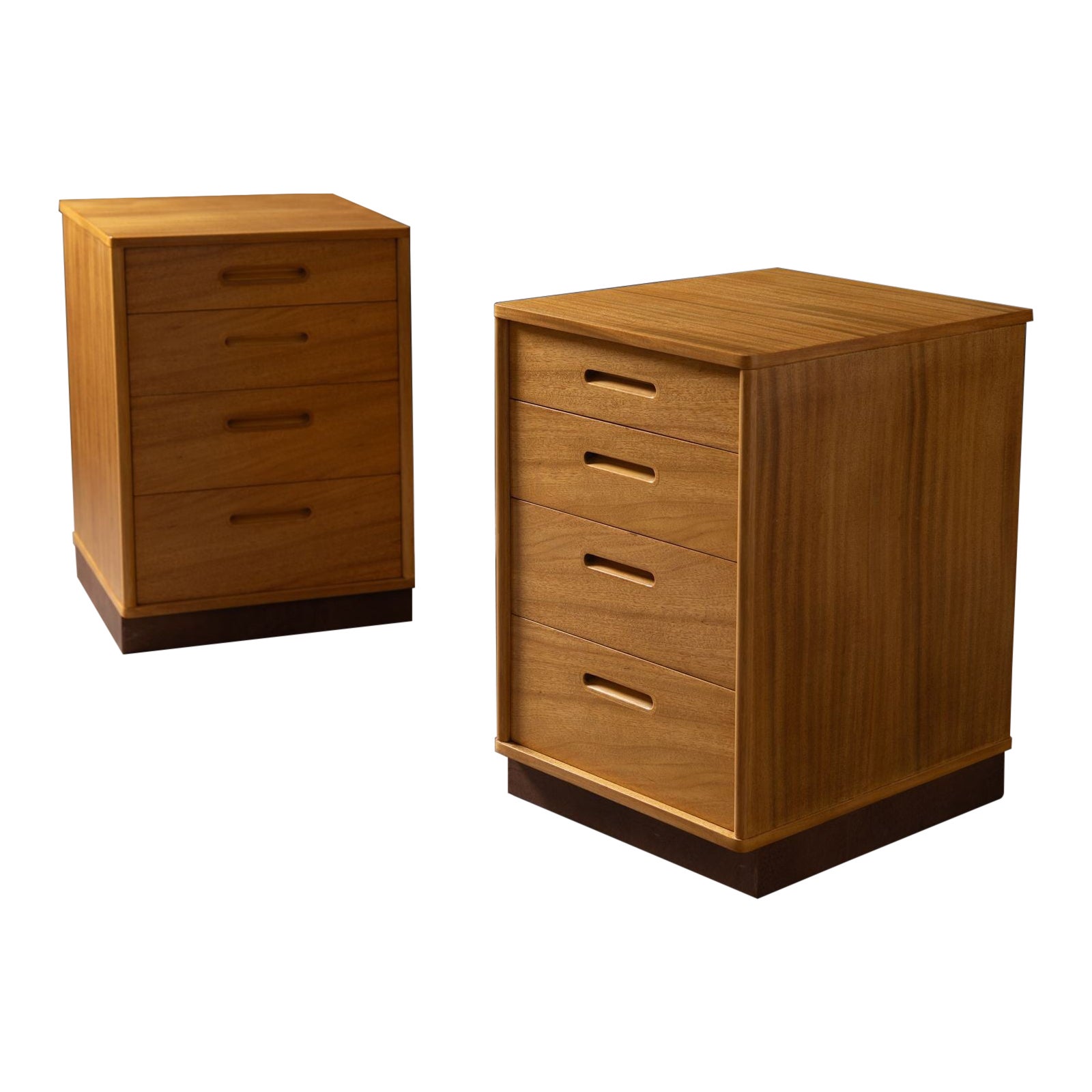Bleached Mahogany Nightstands with Leather Bases by Edward Wormley for Dunbar
