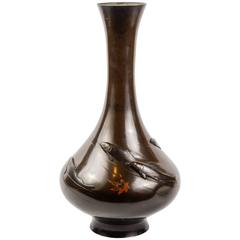 19 th Meiji Bronze Vase with Koï Fish
