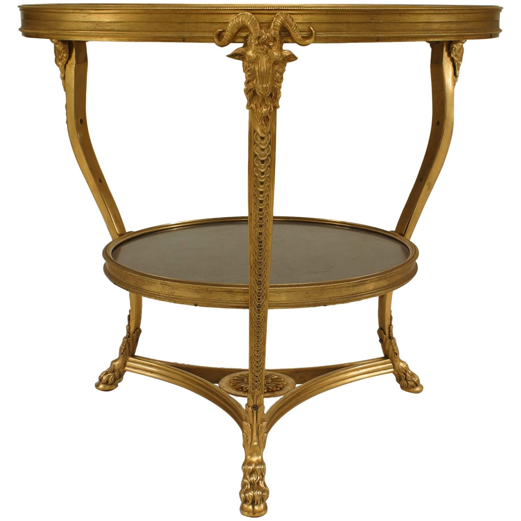 French Louis XVI Style Bronze Dore Ram and Marble End Table