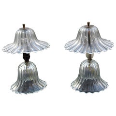 Pareja de pequeñas lámparas de mesilla de noche Barovier 1940 de Murano Art Glass Mushroom