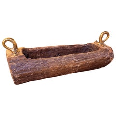 1980s Wooden Fruit Bowl with Gilded Bronze Handles by artist David Marshall
