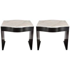 Pair of Occasional Tables in Hand-Rubbed Bronze with White Onyx Top