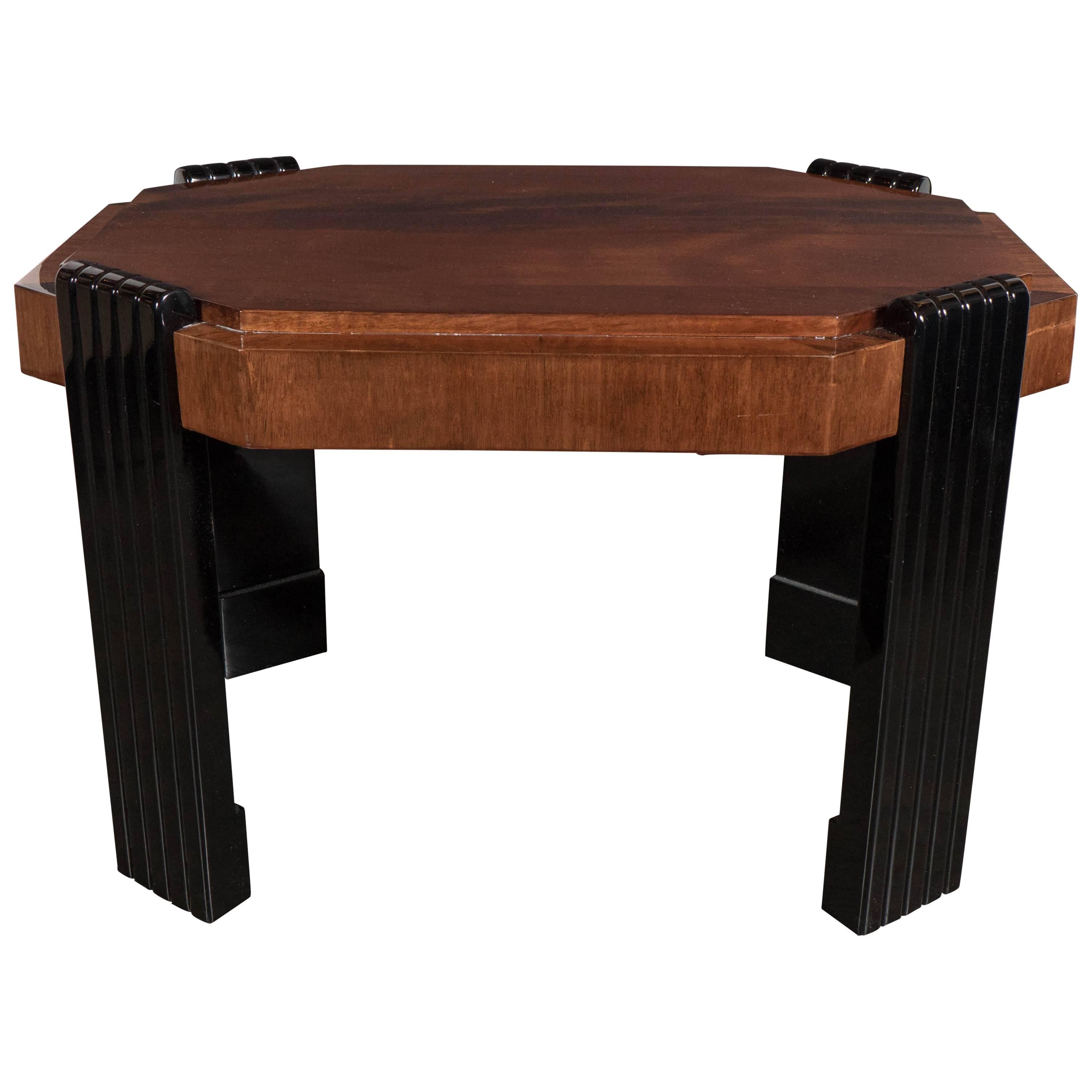 Art Deco Streamlined Octagonal Occasional Table in Bookmatched Burled Walnut