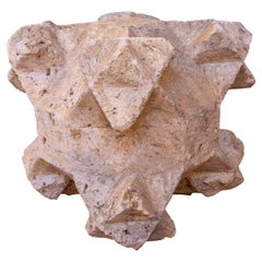 1450s Hand Carved Stone Ceiling Keystone, Gothic with Characteristic Points
