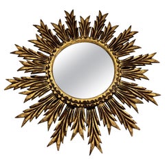 Rare 1940s French Big 24" Double Gold Gilt Sunburst Starburst Mirror