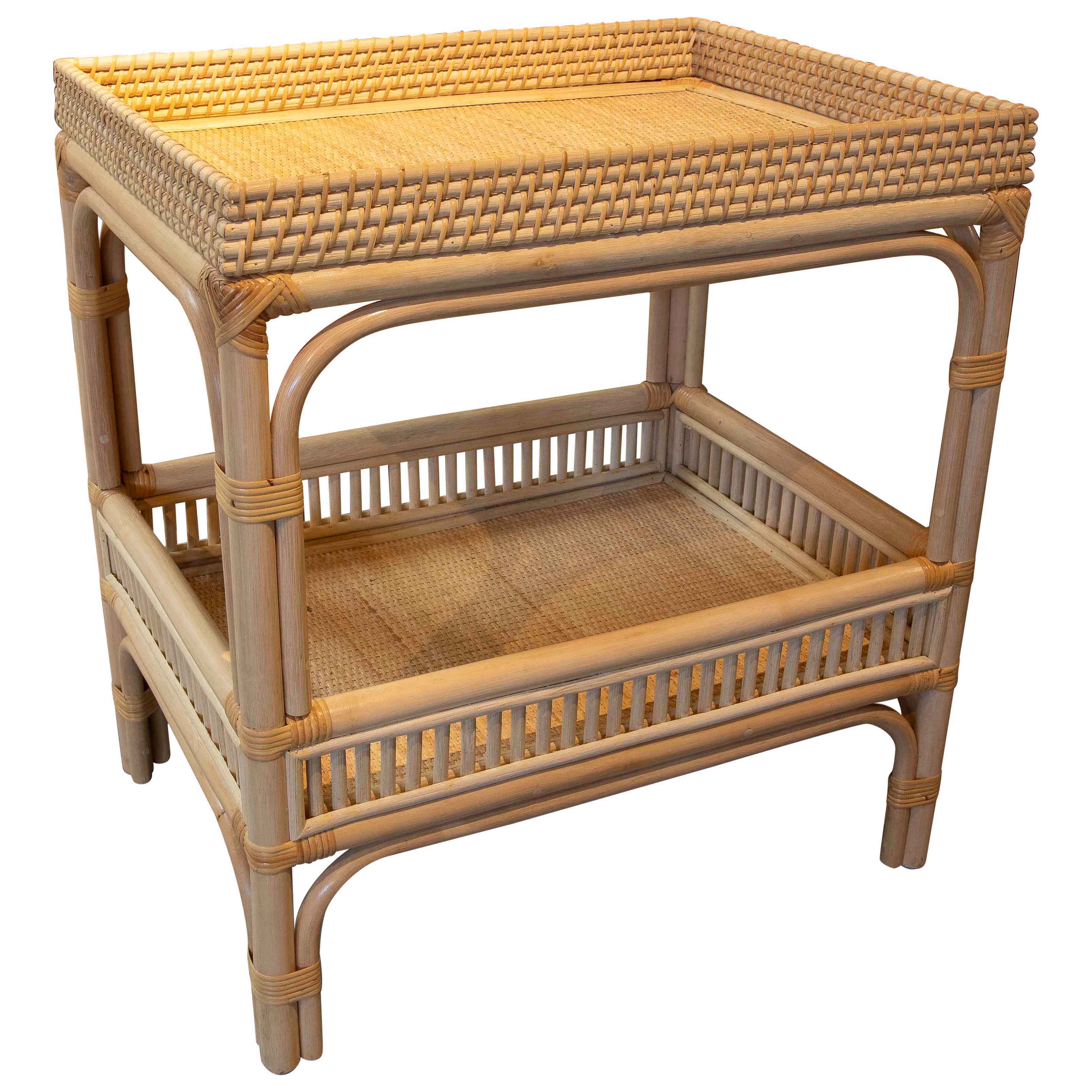 Bamboo and Rattan Side Table or Bedside Table with Two Ballads For Sale