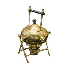 Antique Spirit Kettle, English, Brass, Teapot, Burner, Arts & Crafts, Victorian
