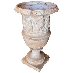 1980s Ceramic Garden Cup in White Tones with Greek Style Decoration