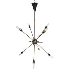 Mid-Century Italian Eight-Arm Sputnik Chandelier in Brass and Black Enamel 11