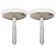 Pair of Nickel, Textured and Frosted Glass Sconces, Signed Jean Perzel