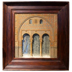 Hand Painted Architectural Model of the Alhambra, Stucco and Marble Framed