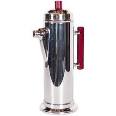 Vintage Art Deco Chrome Cocktail Shaker with Ruby Red Bakelite Detailing