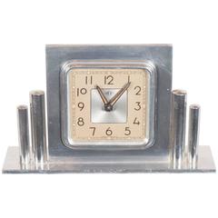 Used Art Deco Machine Age Skyscraper Style Polished Aluminum Clock by DEP