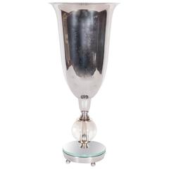 Art Deco Chrome Urn-Shaped Up-Light with Glass Ball and Mirror Detailing
