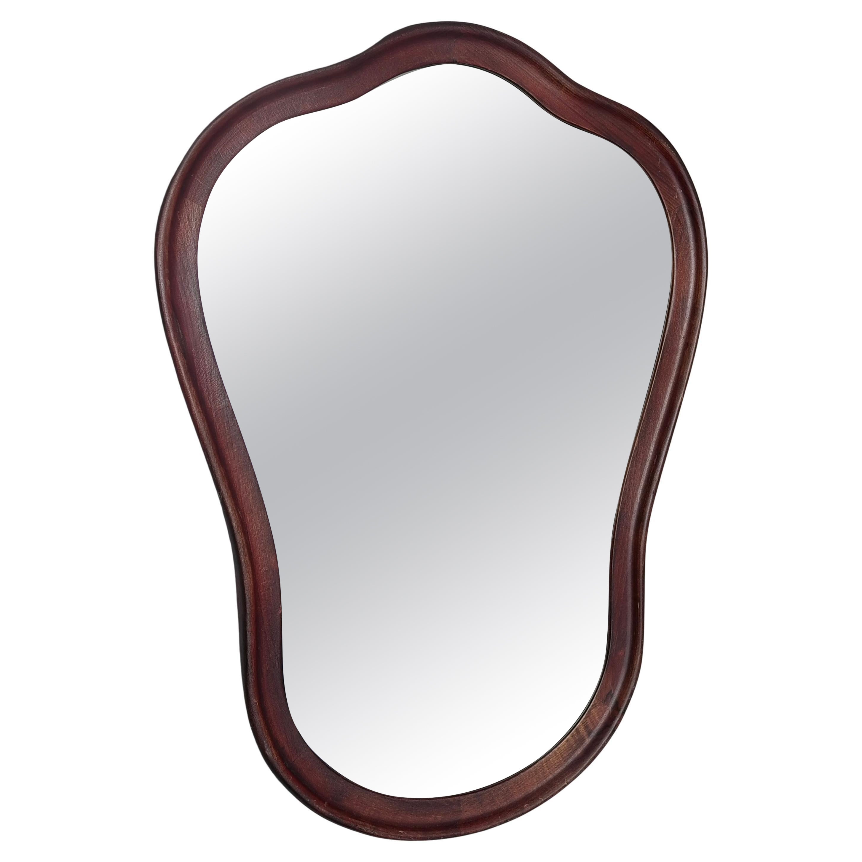 Curved Sculptural Wooden Wall Mirror, Italy 1960's For Sale