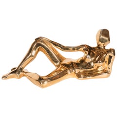 Mid-Century Modernist 24-Karat Gold-Plate Sculpture of a Woman in Repose by Jaru