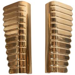 Stunning Pair of Polished Brass Door Handles in the Manner of Gio Ponti