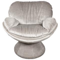 Mid-Century Modernist Swivel Cloud Chair in Smoked Platinum Velvet