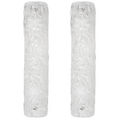 Pair of Mid-Century Modernist Ice Glass Tube Sconces by Kalmar