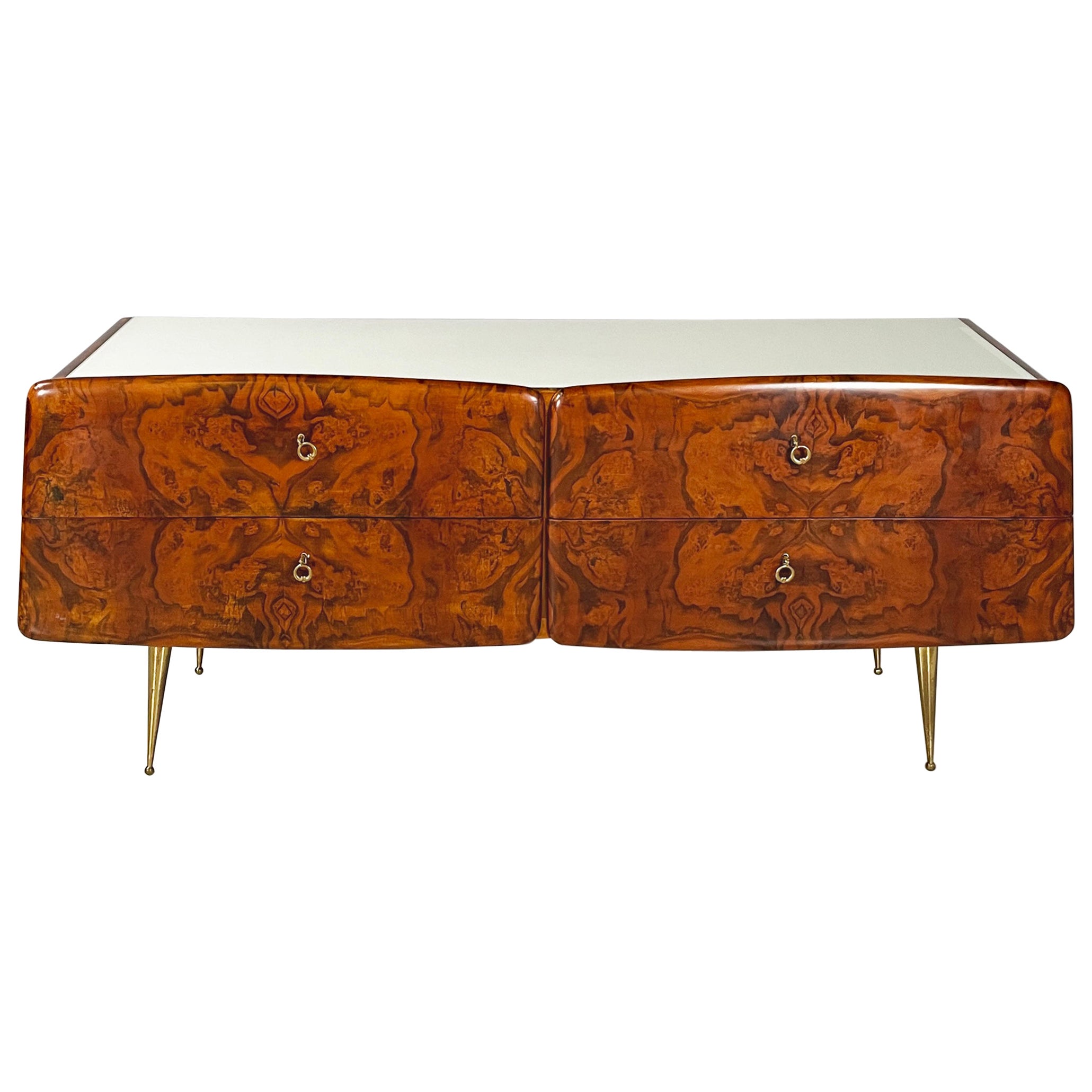 Italienische Kommode aus der Mitte des Jahrhunderts aus Holz, Glas und Messing, 1950er Jahre