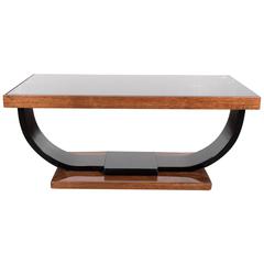Streamlined Art Deco Machine Age Cocktail Table in Walnut & Black Lacquer