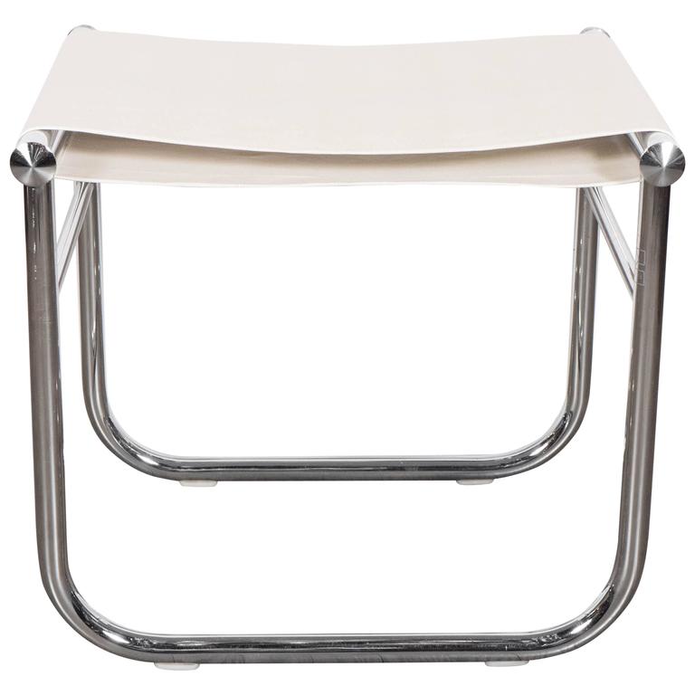 Mid-Century Modernist Chrome Stool with Faux Python Embossed Seat at ...