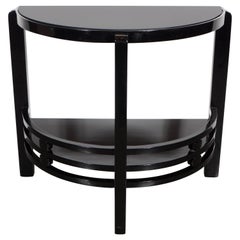 Art Deco Two-Tier Demilune End/Side Table in Black Lacquer with Vitrolite Top
