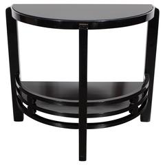 Art Deco Two-Tier Demilune End/Side Table in Black Lacquer with Vitrolite Top 4