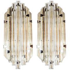 Pair of Mid-Century Modernist Sconces by Venini in Pale Amber Murano Glass 2