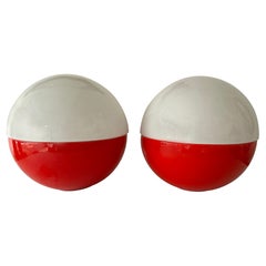 Pair of Ceramic and Opaline Glass Ball Lamps by Alvino Bagni. Italy, 1970s