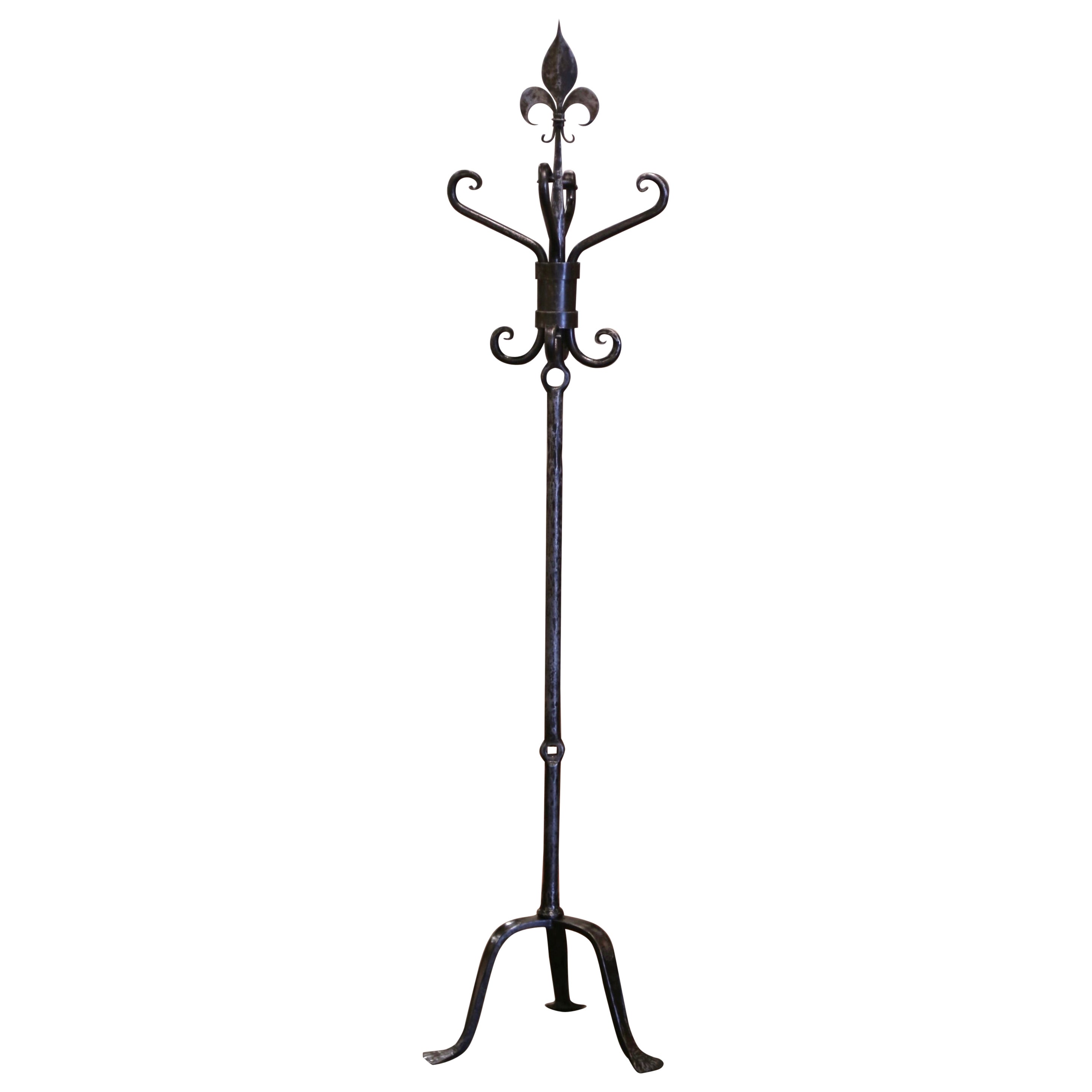 Early 20th Century French Forged Wrought Iron Coat Rack Signed Dated 1927