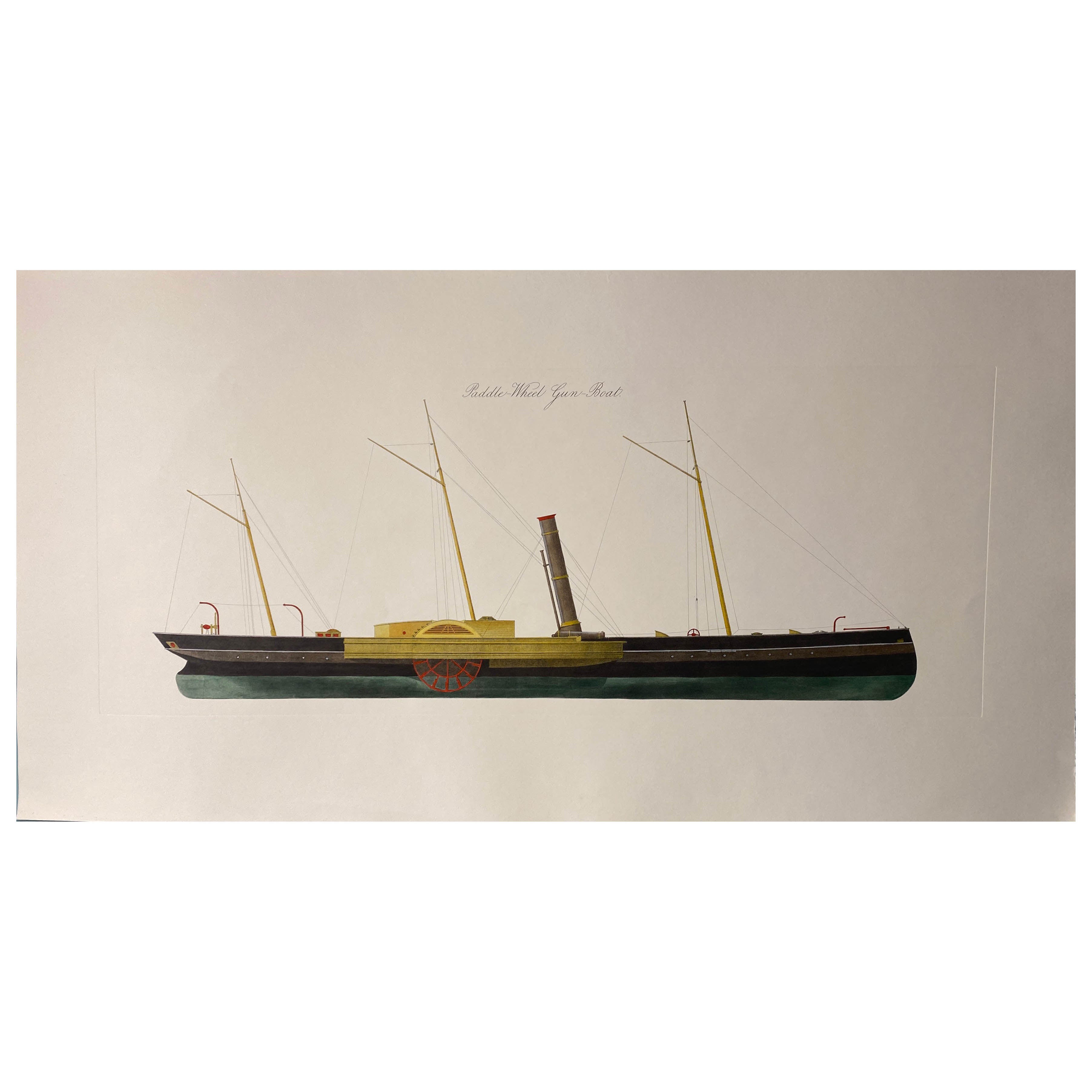 Italian Contemporary Hand Painted  "Paddle Wheel" Gun Boat Print  2 of 2