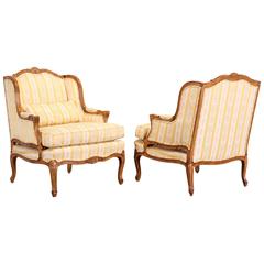 Pair of Louis XV Beechwood Bergere Chairs, 1960