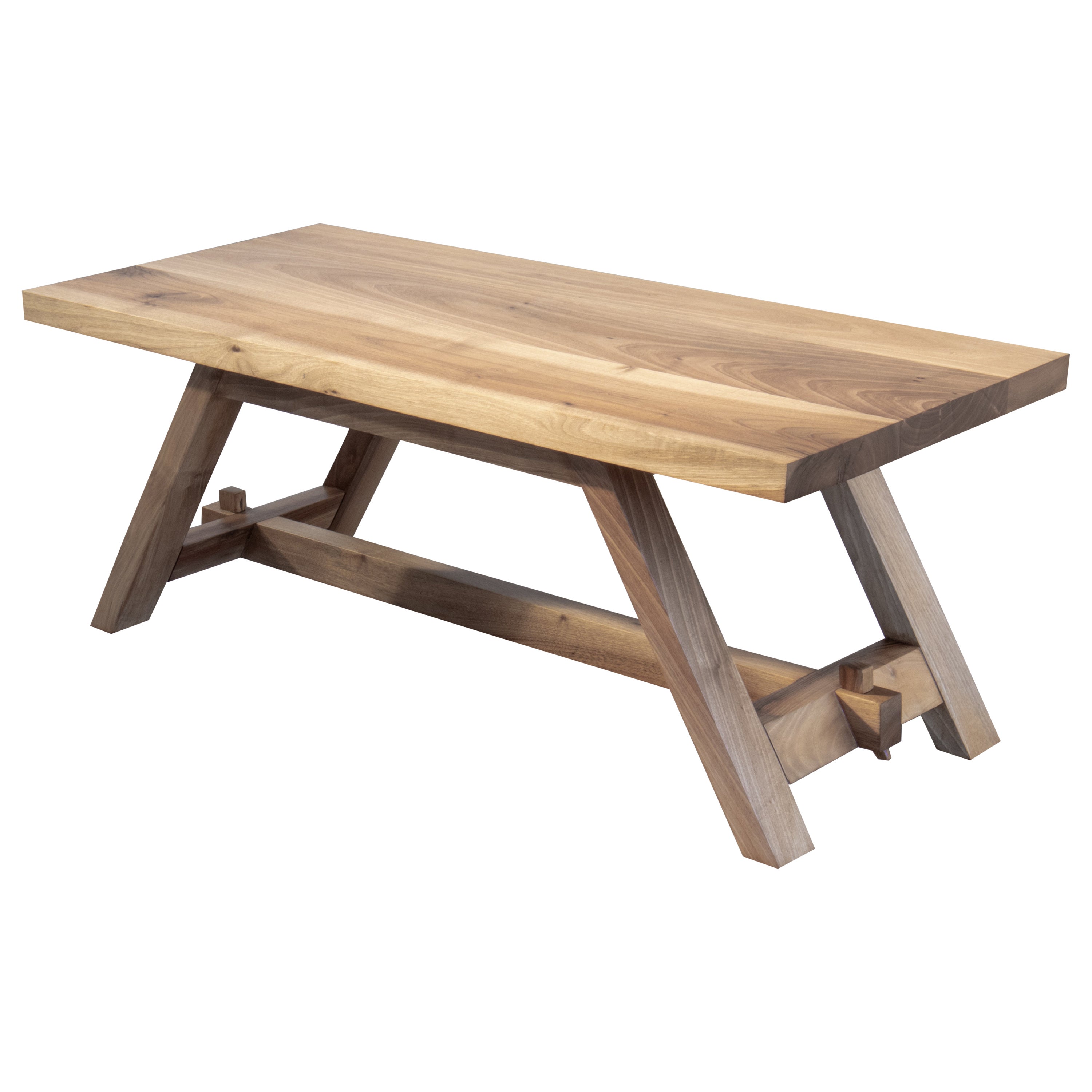 Table basse en noyer massif Mid Century Modern Italian Rustic Exposed Joinery