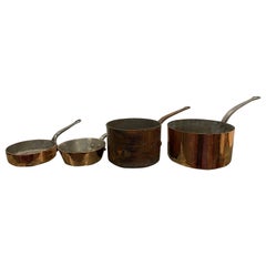 Antique Set of French Four Copper Pots in Different Sizes, 19th Century