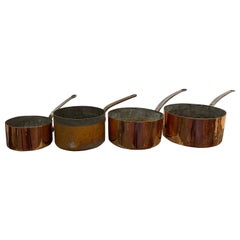 Set of French Four Copper Pots in Different Sizes, 19th Century