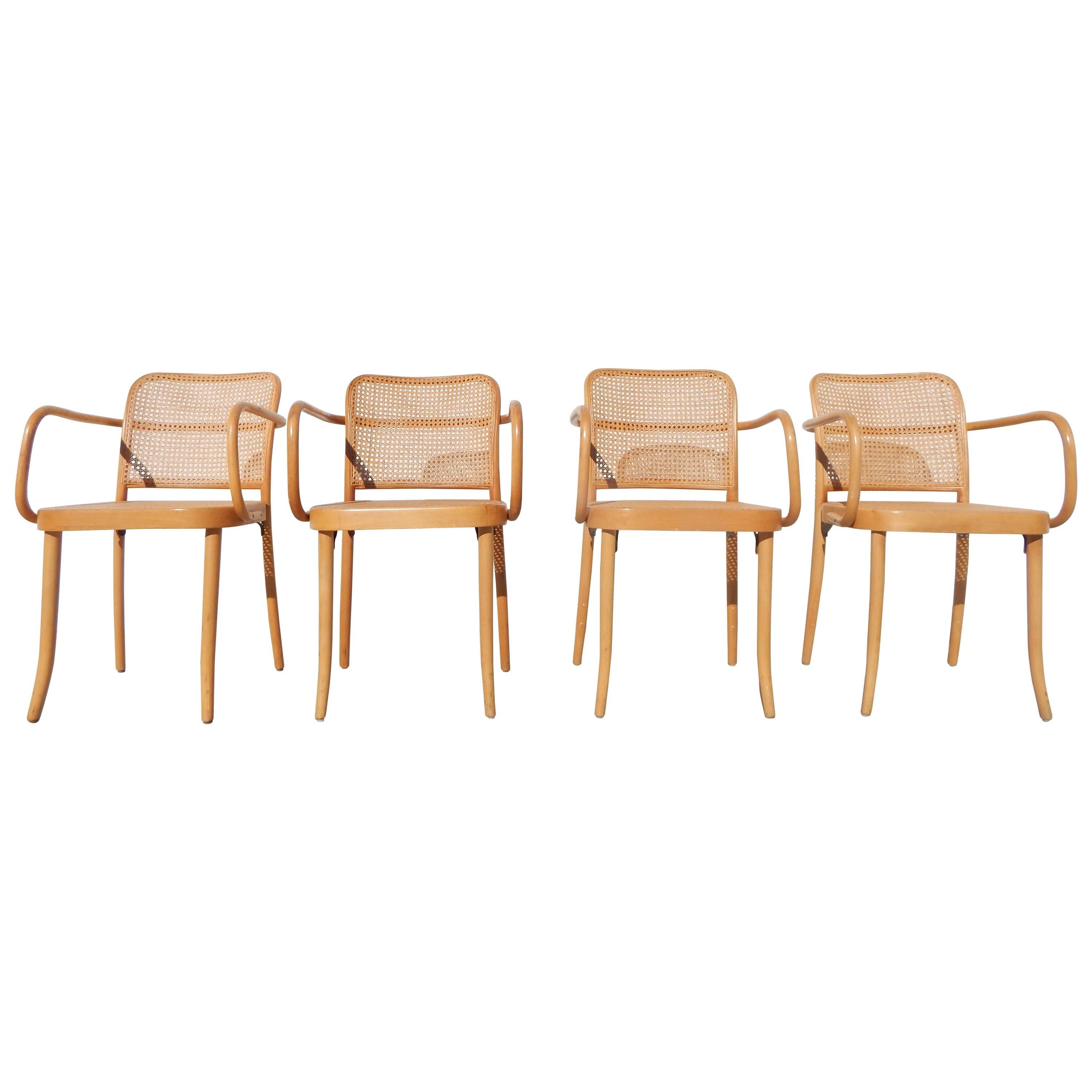 Set of Four Josef Hoffmann Bentwood and Cane Armchairs
