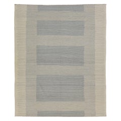 Modern Kilim Flaweave Wool Rug With Geometric in Beige and Gray
