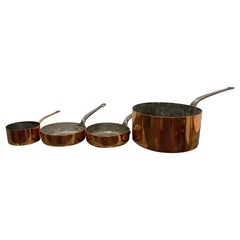 Set of French Four Copper Pots in Different Sizes, 19th Century