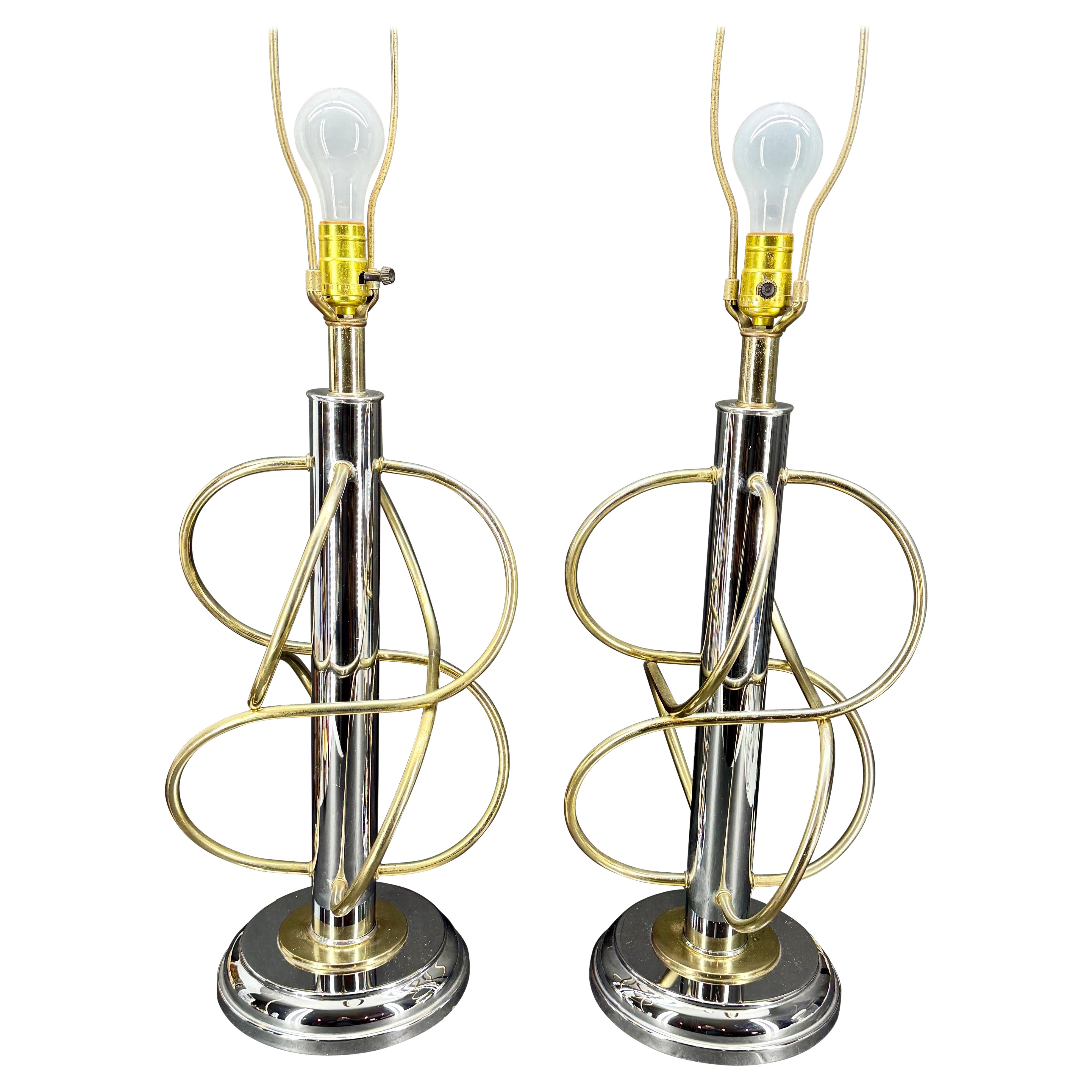 Pair of Mid-Century Metal Atomic Style Lamps, 1960's For Sale