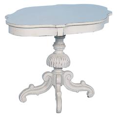 Antique Victorian Side Pedestal Table from Sweden Painted White, circa 1880