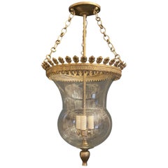 Fine Pair Regency Vaughan Designs English Bronze Bell Jar Blown Glass Lanterns