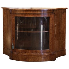 19th Century English Victorian Burl Walnut Bow Front Glass Door Curio Cabinet