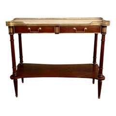 Antique French Regency Style Narrow Mahogany Table with Marble Top, C. 1920-1930