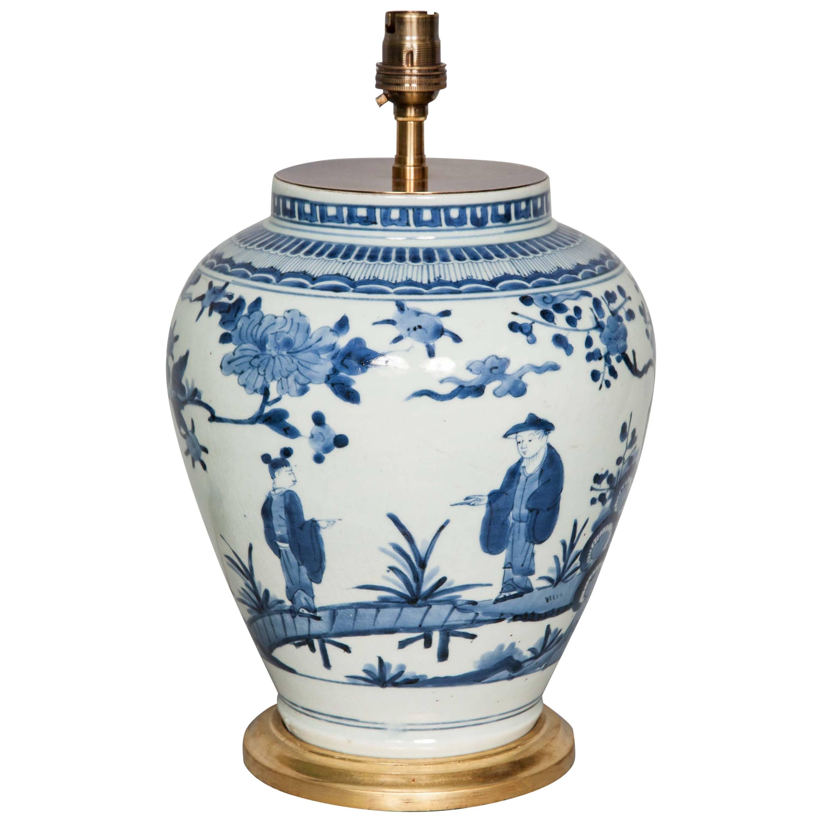 Late 17th Century Japanese Blue and White Vase Lamped