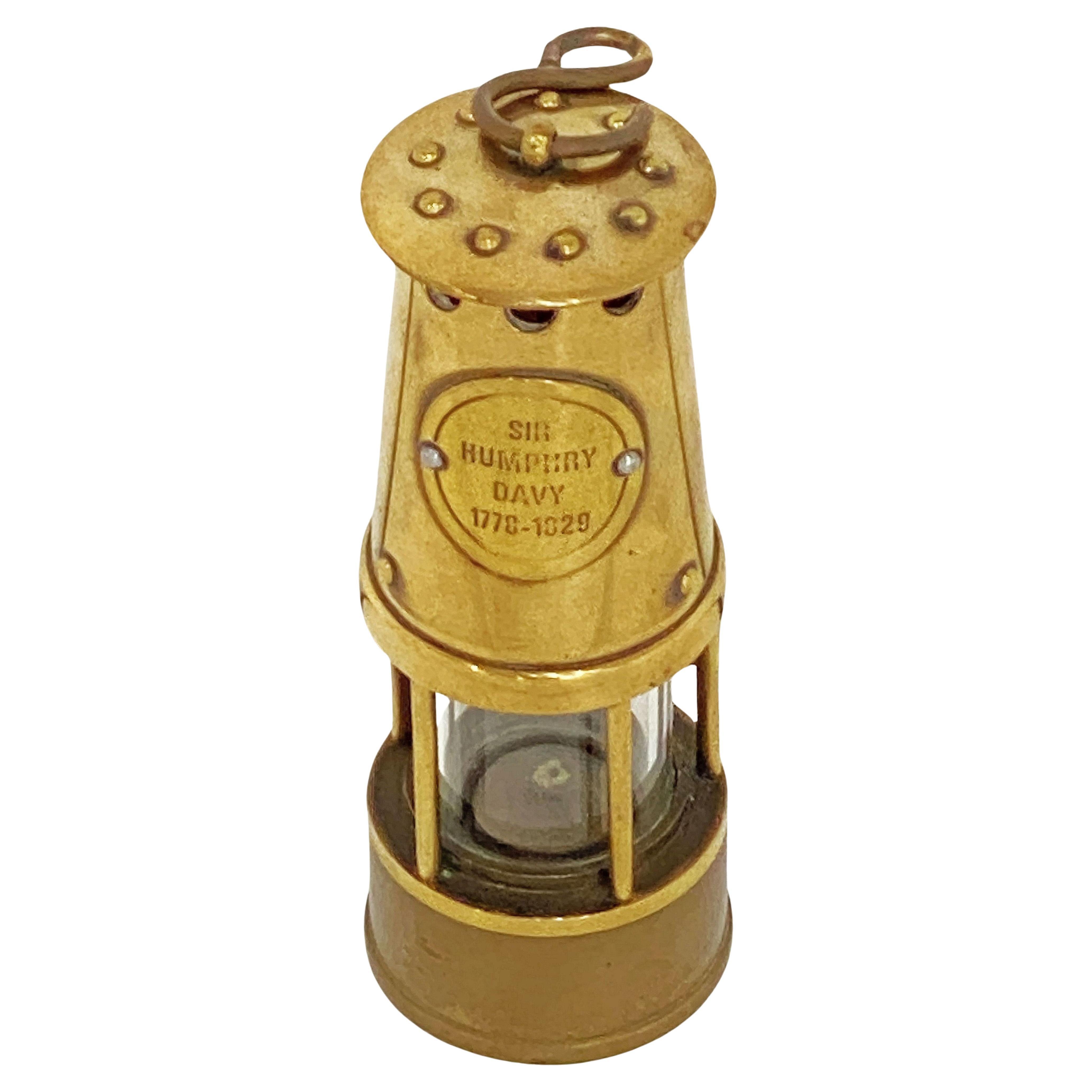 Scale Model of English Coal Miner's Safety Lamp or Inspector's Lantern of Brass