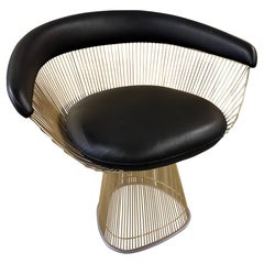 Warren Platner for Knoll Gold Plated Armchair with Andes Black Leather