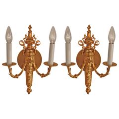 Elegant Pair of French Bronze Wall Sconces 2